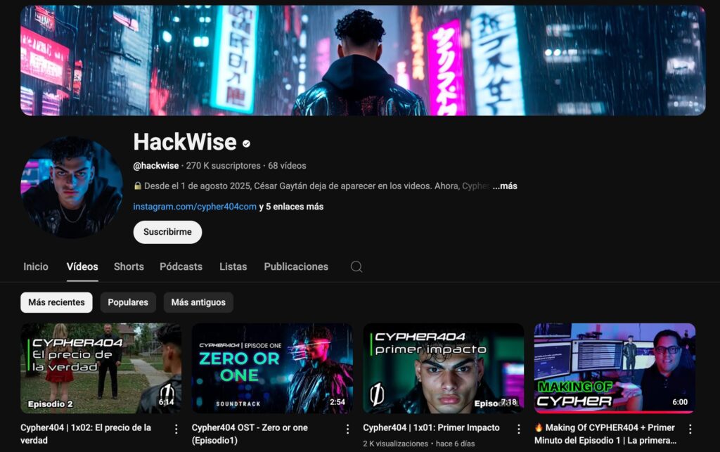 Canal de Youtube de la serie Cypher