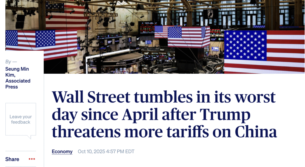 Wall Street cae en su peor día desde abril después de que Trump amenazara con más aranceles a China