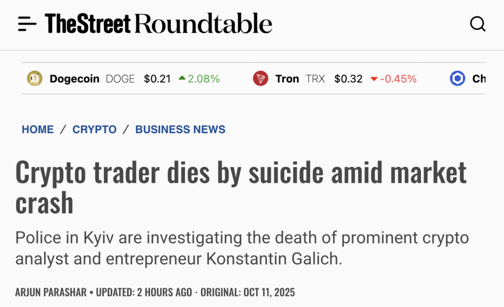 Un comerciante de criptomonedas se suicidó en medio de una caída del mercado.